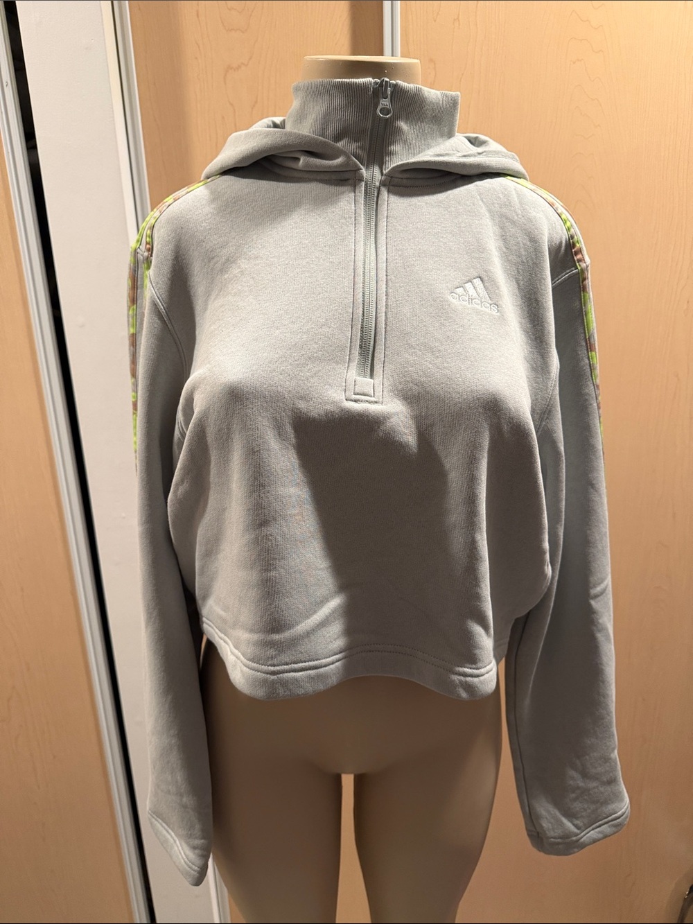 adidas  Cropped Half-Zip Hoodie with Neon Trim size small